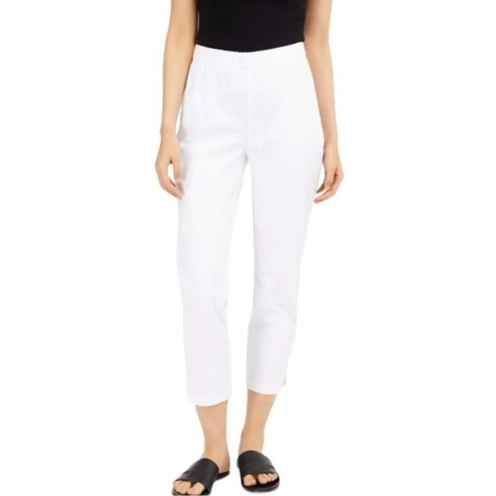 Eileen Fisher White Cropped Pull-On Pants Sp Petite Stretch Organic Cotton